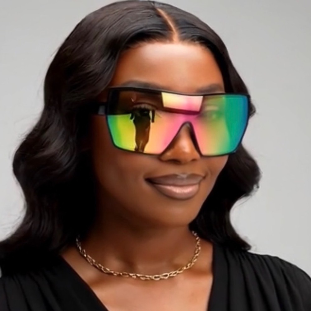 Shield Sunglasses Pink Mirrored Lens Flat Top Oversized Fashion Sunnies Lentes